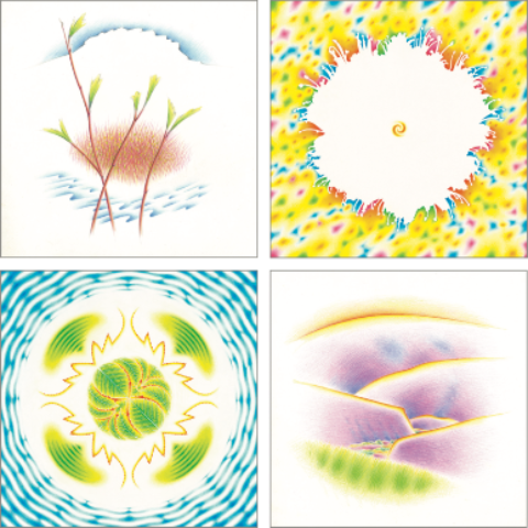 Sample artwork for four cards, by Sandra Dean