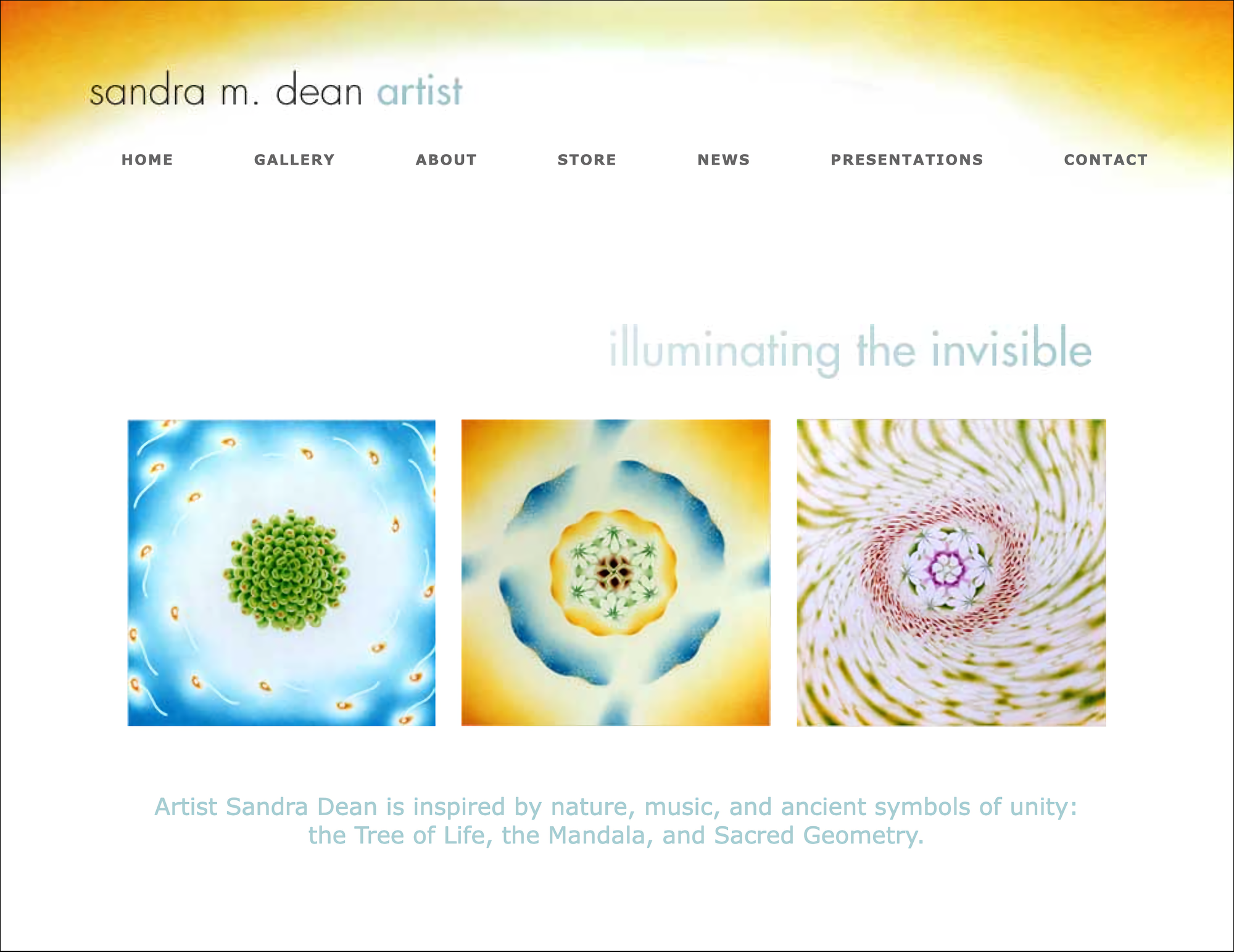 Image of home page showing three drawings with spiral patterns.