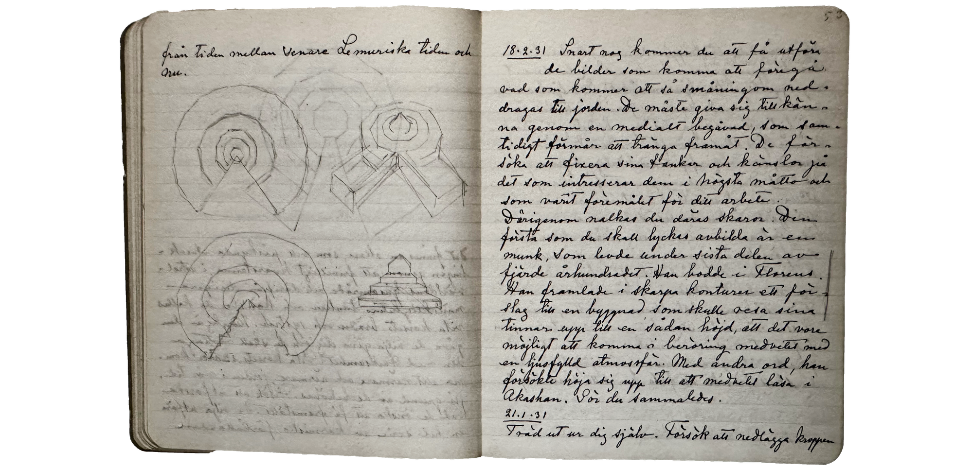Image of notebook with temple sketches on left side
