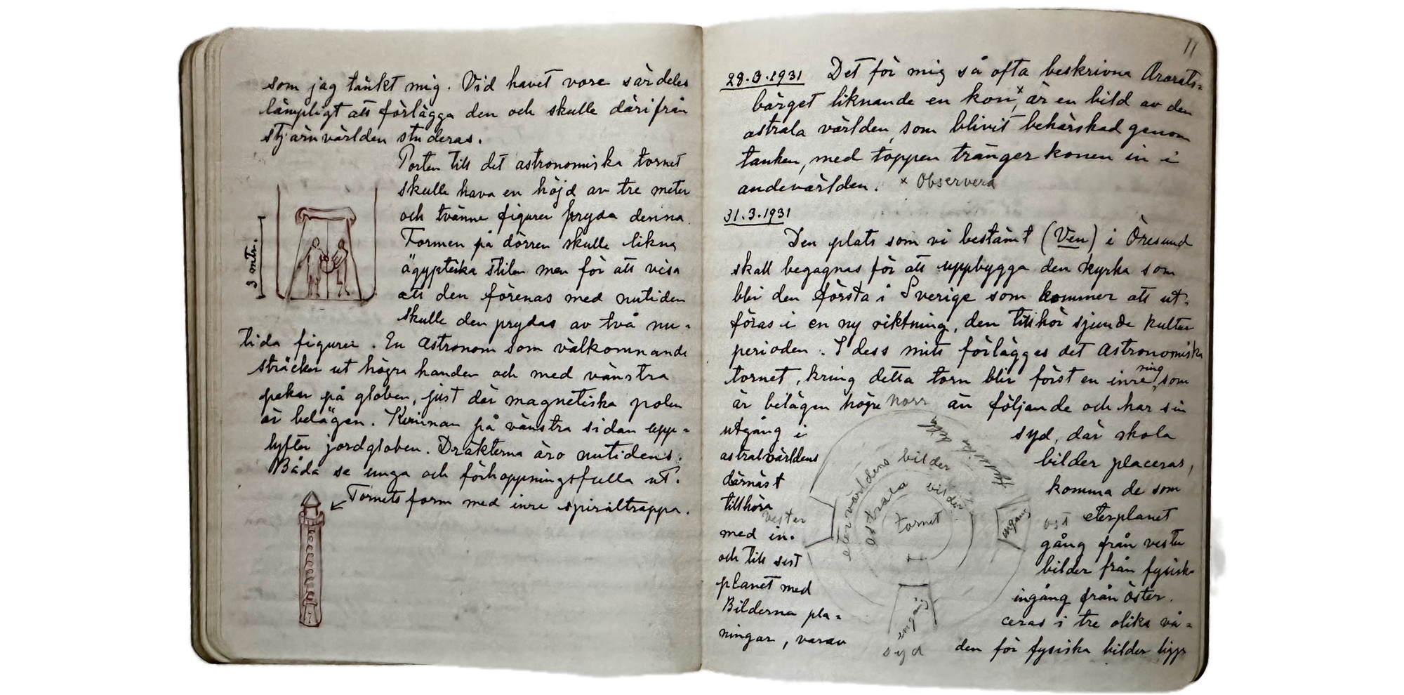 Image of notebook with temple sketches on both sides